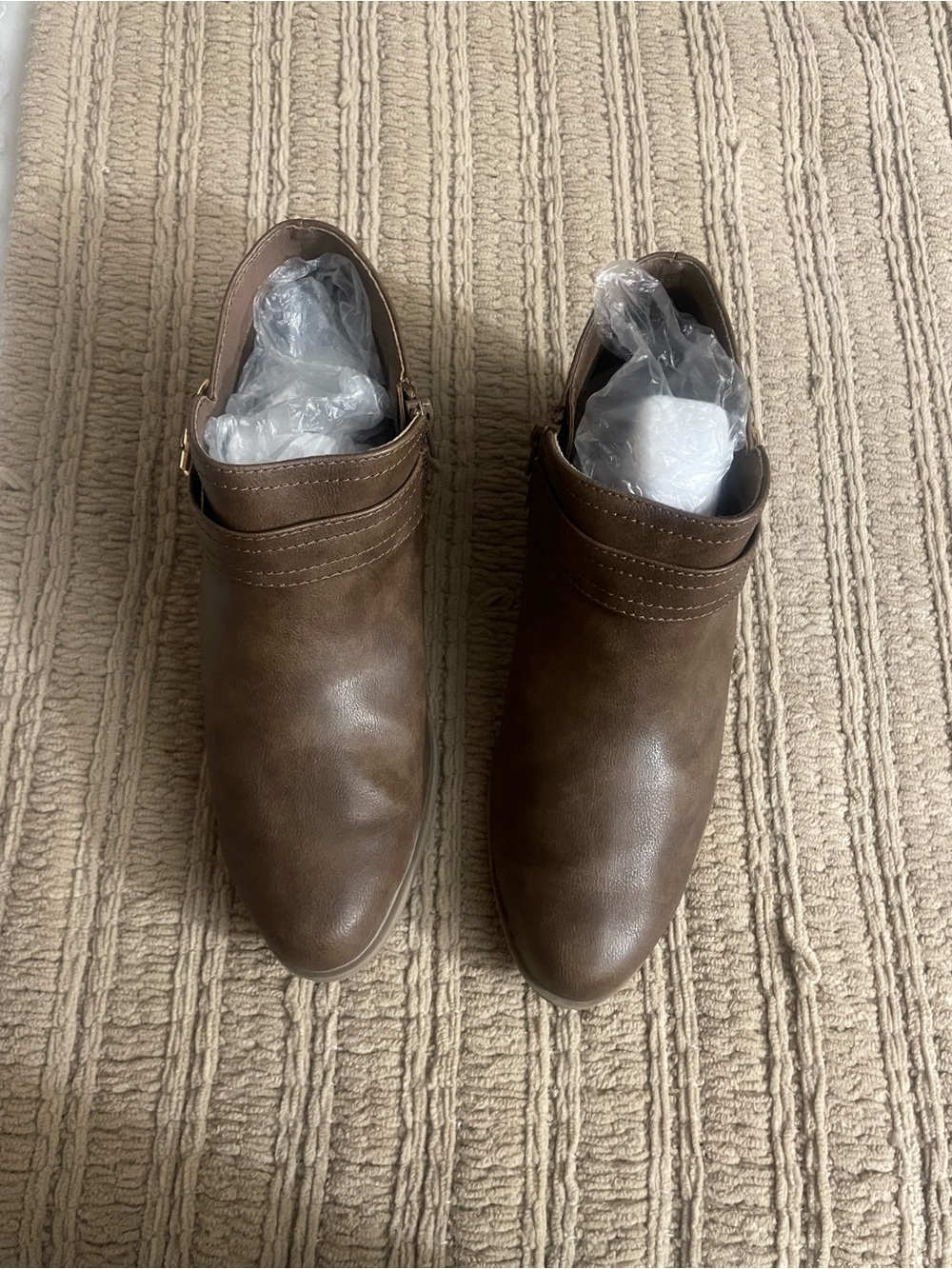 Amazon Brown Slip-On Ankle Booties with Side Buckle